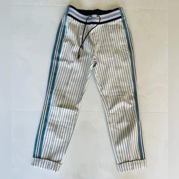 Byron Lars Beauty Mark Blue Pinstripe Crop Pants Size 6 - Picture 1 of 5